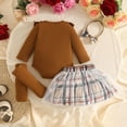 thumbnail image 4 of Tisuna Girls Fall Outfit Set Kids Comfortable Long Sleeve Crew Neck Plaid Print Romper And Skirt Headband Socks Outfits Children'S 4 Pieces Casual Wear Clothes Set Size 9-12 Months, 4 of 4