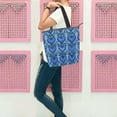 thumbnail image 6 of Zipper canvas bag large capacity large size practical handbag durable Canvas with leather material Blue Growing Hearts Pattern, 6 of 7