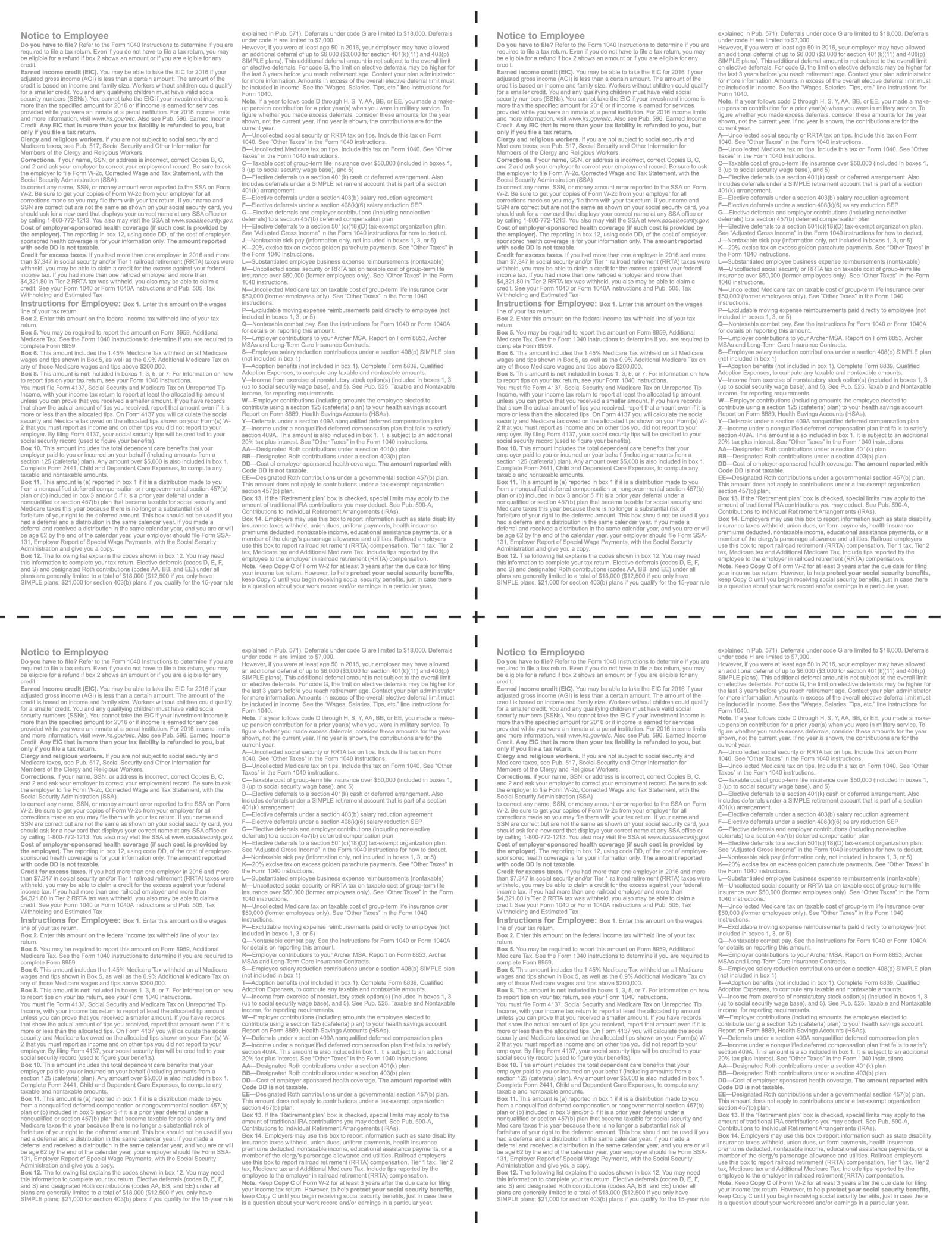 W-2 Forms 4-Up Version "Instructions on Back" for 2021 - 100 sheets ...