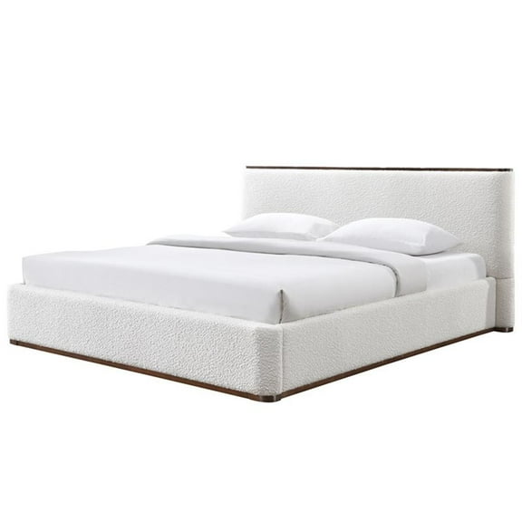 Pemberly Row Upholstered Platform King Bed in White Cream Boucle Fabric