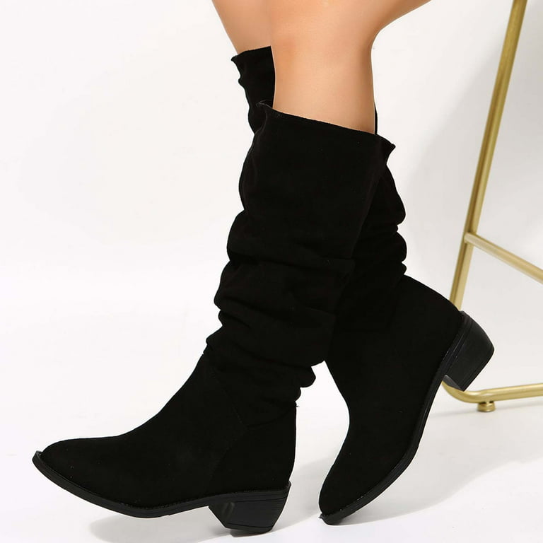 Women's Black Faux Suede Round Toe Block Heel Over The Knee Boots - Size 5