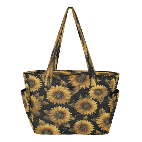 Tote Bag Quilted Tote Bag Women's Tote Handbags Suitable for Work, Beach, Travel and Shopping Sunflower Pattern Black