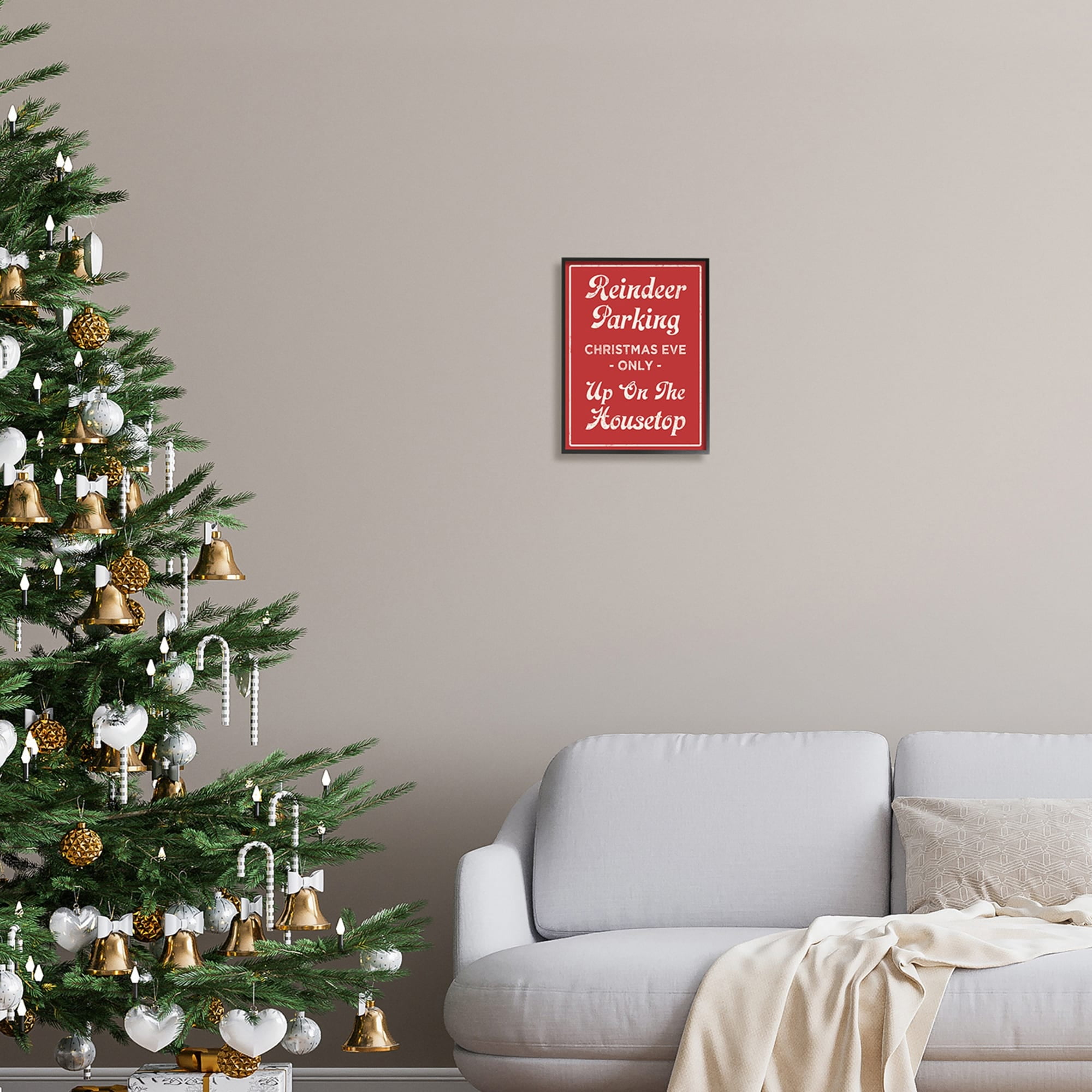 Reindeer Parking Sign Festive Christmas Vintage Text Holiday Graphic Art Framed Art Print Wall Art