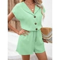 thumbnail image 4 of MORTTIC Women's 2-Piece Summer Lounge Set, Textured Short Sleeve Button-Down Shirt and Matching Shorts Outfit, M, 4 of 6