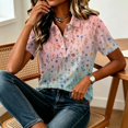 thumbnail image 4 of JULMCOMO Polo Shirts for Women Floral Print Collared Short Sleeve Button Loose Fit Trendy Golf Shirts Daily Comfy Casual Blouses Pink M, 4 of 6