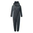 thumbnail image 5 of Front Zip Sherpa Fleece Onesie Hoodies Womens Shaggy Fuzzy Bear Ears Hooded Jumpsuit Winter Pajamas Homewear (XL, Dark Gray|Eye Mask), 5 of 6