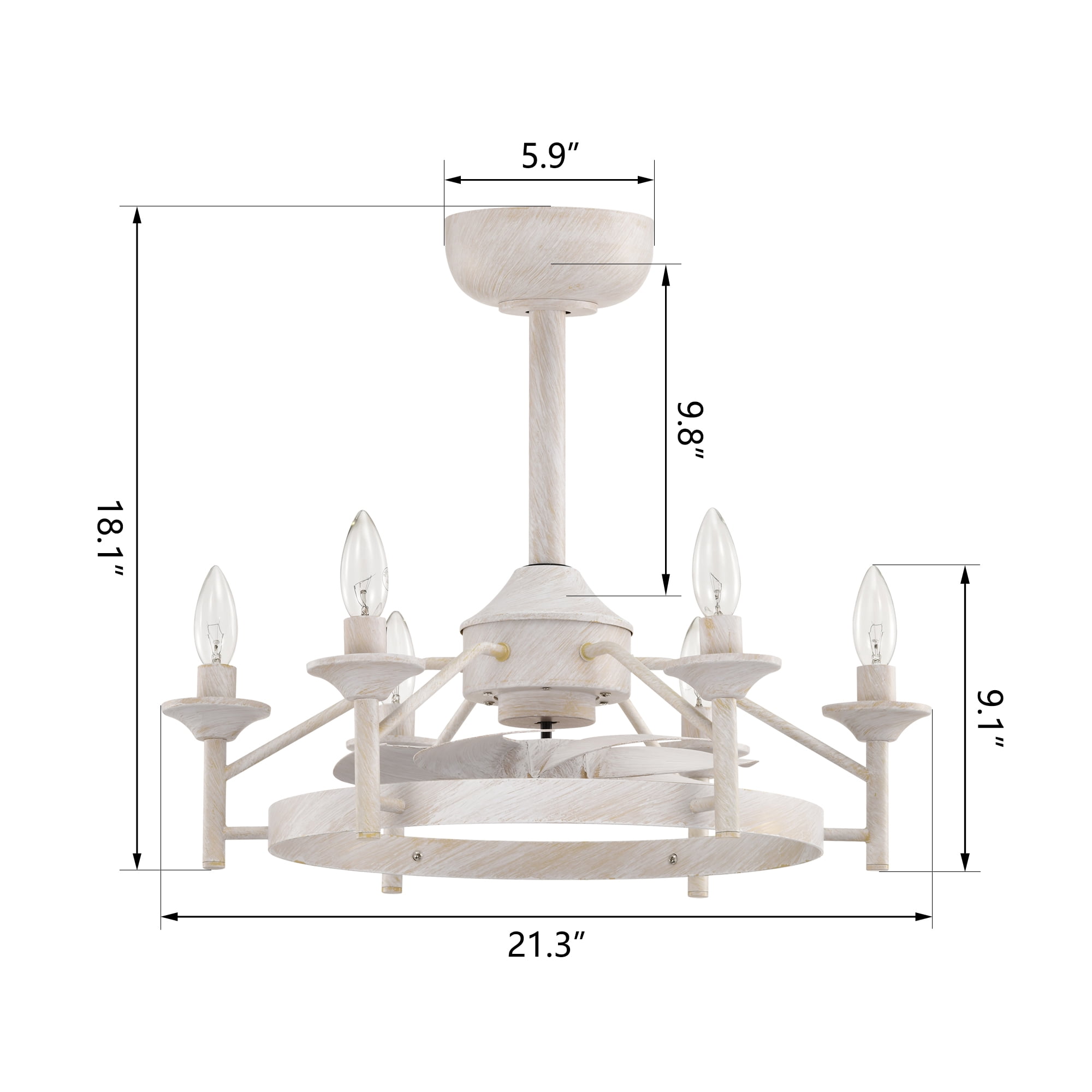 Maxax Candlestick Ceiling Fan with Light, 21" White Vintage Ceiling Fan with Remote Control, 6 Speeds Reversible Timing Ceiling Fan for Bedroom, Living Room