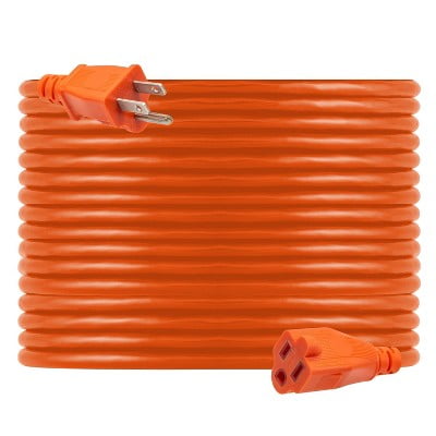 1-Outlet Grounded Extension Cord Outdoor 16AWG 80' Orange: Heavy Duty, 10 Amp, 3-Conductor