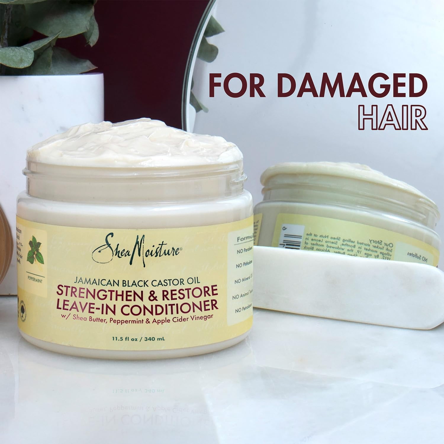 SheaMoisture Leave-In Conditioner Bundle, Coconut & Hibiscus Curl Enhancing Smoothie for Curly Hair, Frizz Control + Jamaican Black Castor Oil Strengthen & Restore for Hair Repair