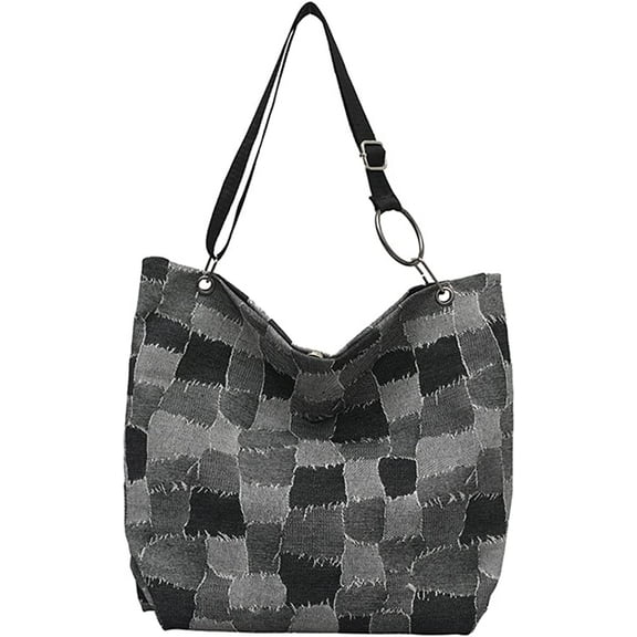 CoCopeaunt Women Girls Chic Tote Shoulder Bag Color Contrast Grid Hobo Handbag Chain Strap