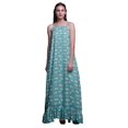 thumbnail image 1 of Bimba Bleu Turquoise2 Feuilles Florales et Roses Grandiflora Imprimées Vêtements de Nuit pour Femmes Longue Robe Maxi à Bretelles Spaghetti Robe de Nuit Grande, 1 of 1