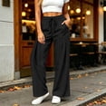 thumbnail image 2 of Vynhevius Women Wide Leg Pants Solid Drawstring Waist Dual Pockets Pleated Casual Loose Trousers, 2 of 7