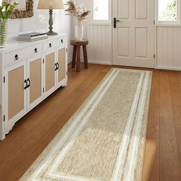2' x 8' Beige Bath Rug Runner - Machine Washable, Non-Slip, Low Pile