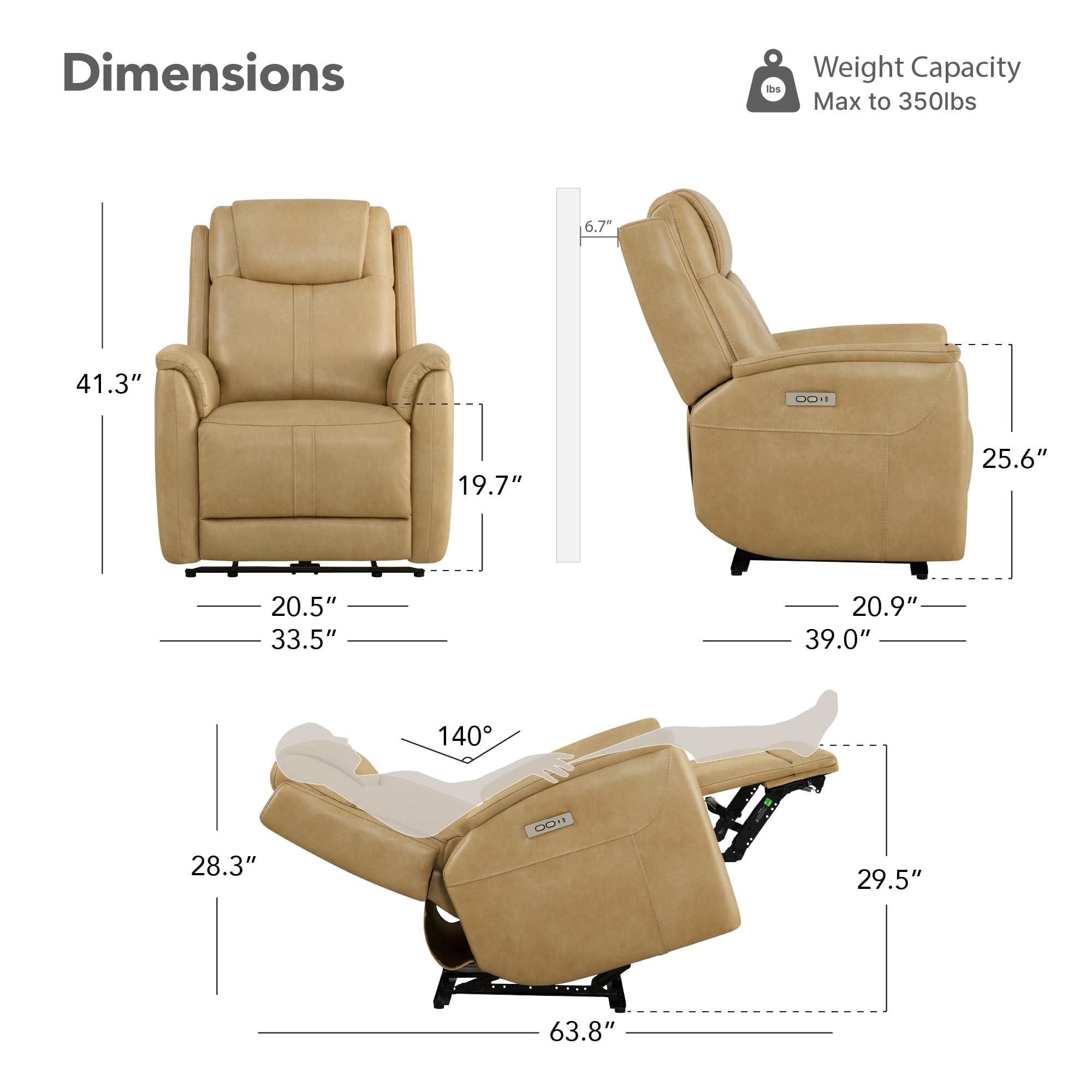 Spruce & Spring Zero Gravity Power Recliner Chair for Living Room, Tan