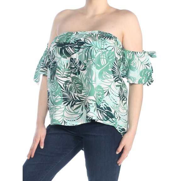 GYPSIES & MOONDUST Womens Green Printed Off The Shoulder Tie Sleeve Short Sleeve Strapless Top Juniors XL