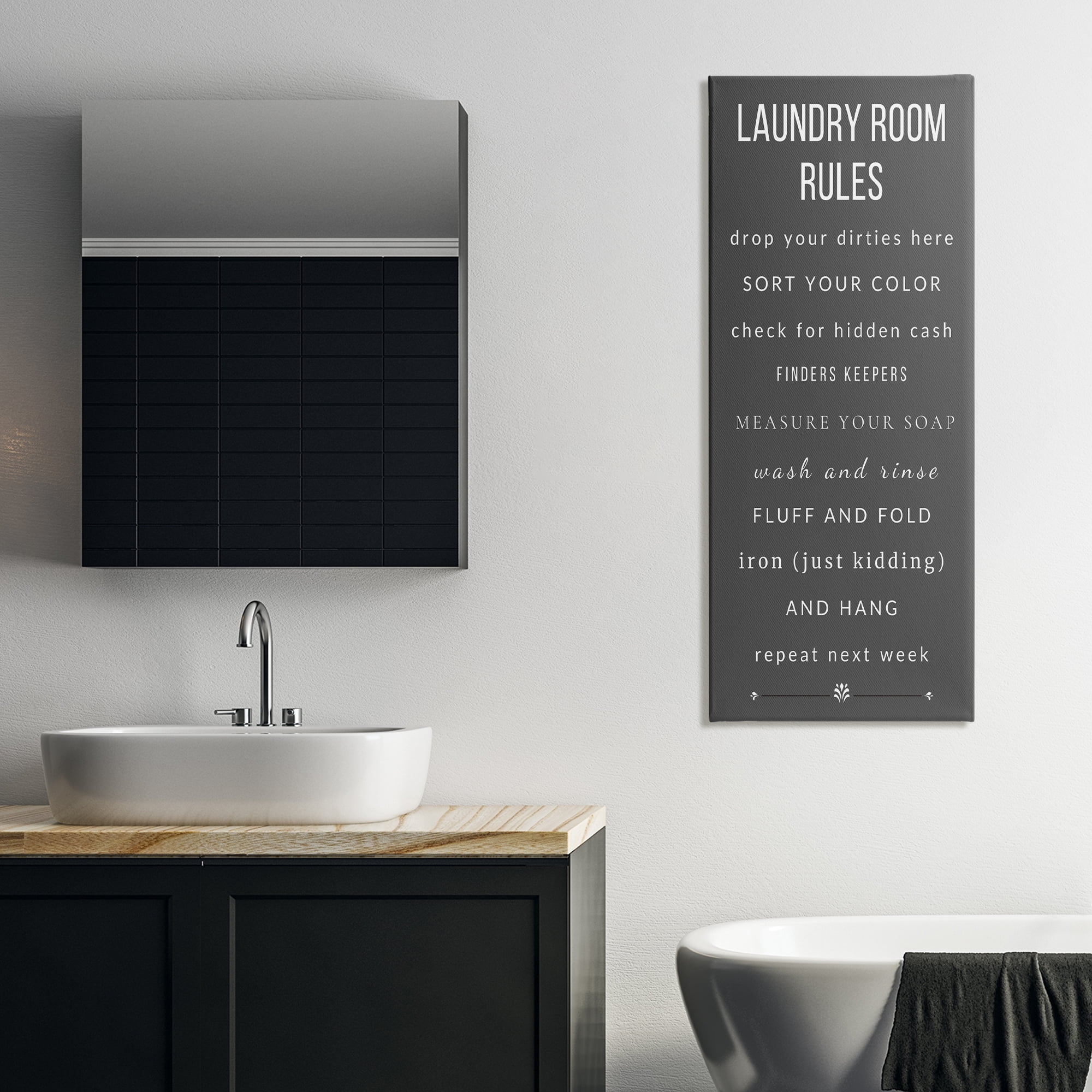 Grey Rules of Laundry Room Canvas Wall Art, design by Julia Frost