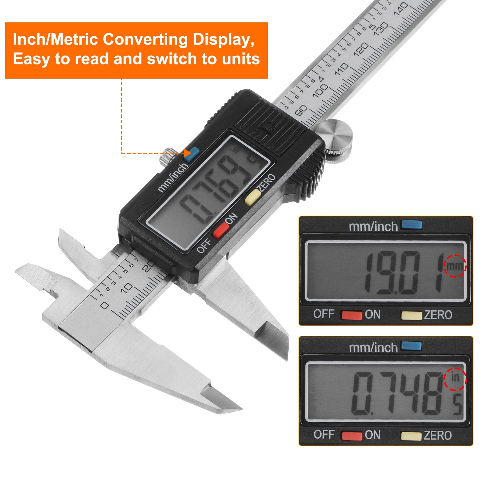 Uxcell Digital Caliper 200mm/0-8 Inch Large LCD Screen Measuring Tool