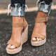 thumbnail image 1 of Mujer Sandalias con correa en el tobillo Alpargatas Plataforma con tachuelas Zapatos de tacón de cuña alto, 1 of 4