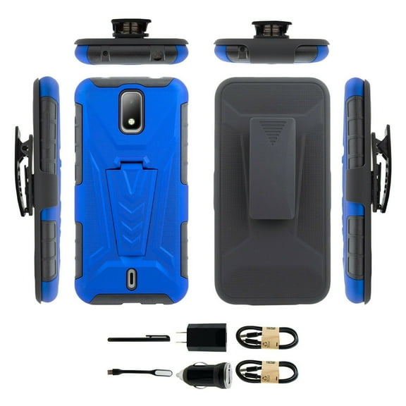 Value Pack ! for AT&T Calypso 2 Cricket Debut 4G Phone Case 360° Cover Clip Kickstand Holster Hybrid Shock Bumper with Tempered Glass