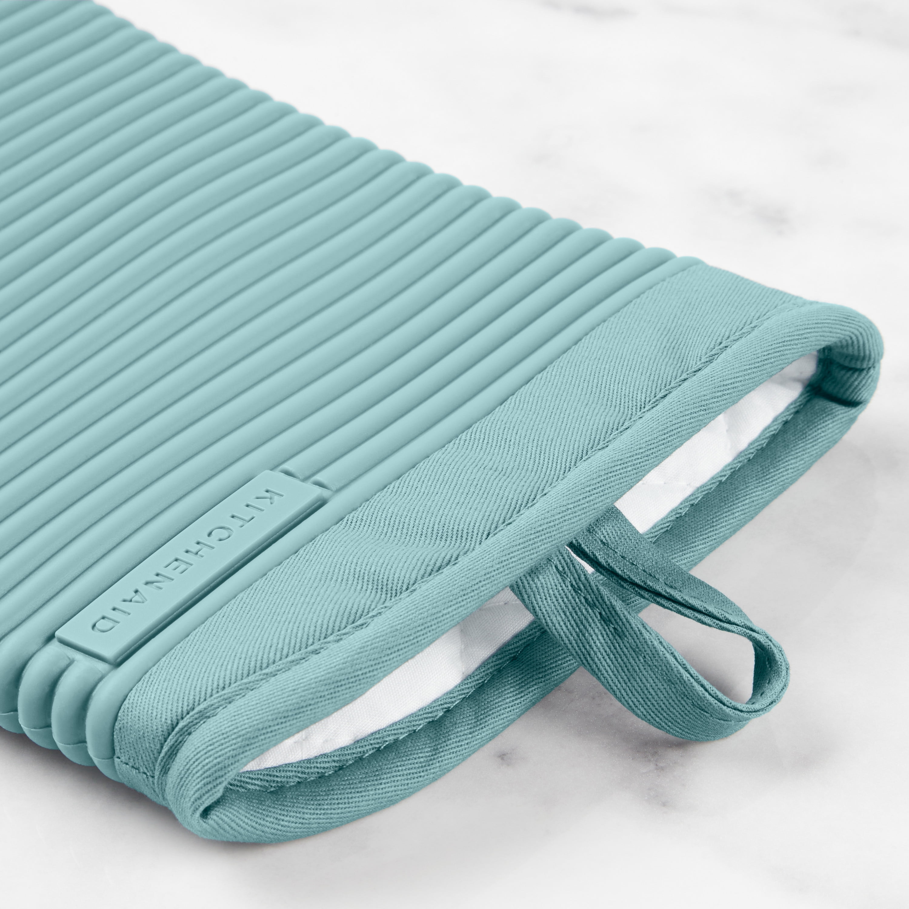 KitchenAid Ribbed Soft Silicone Oven Mitt 2-Pack Set, Mineral Water Aqua, 7.5"x13"