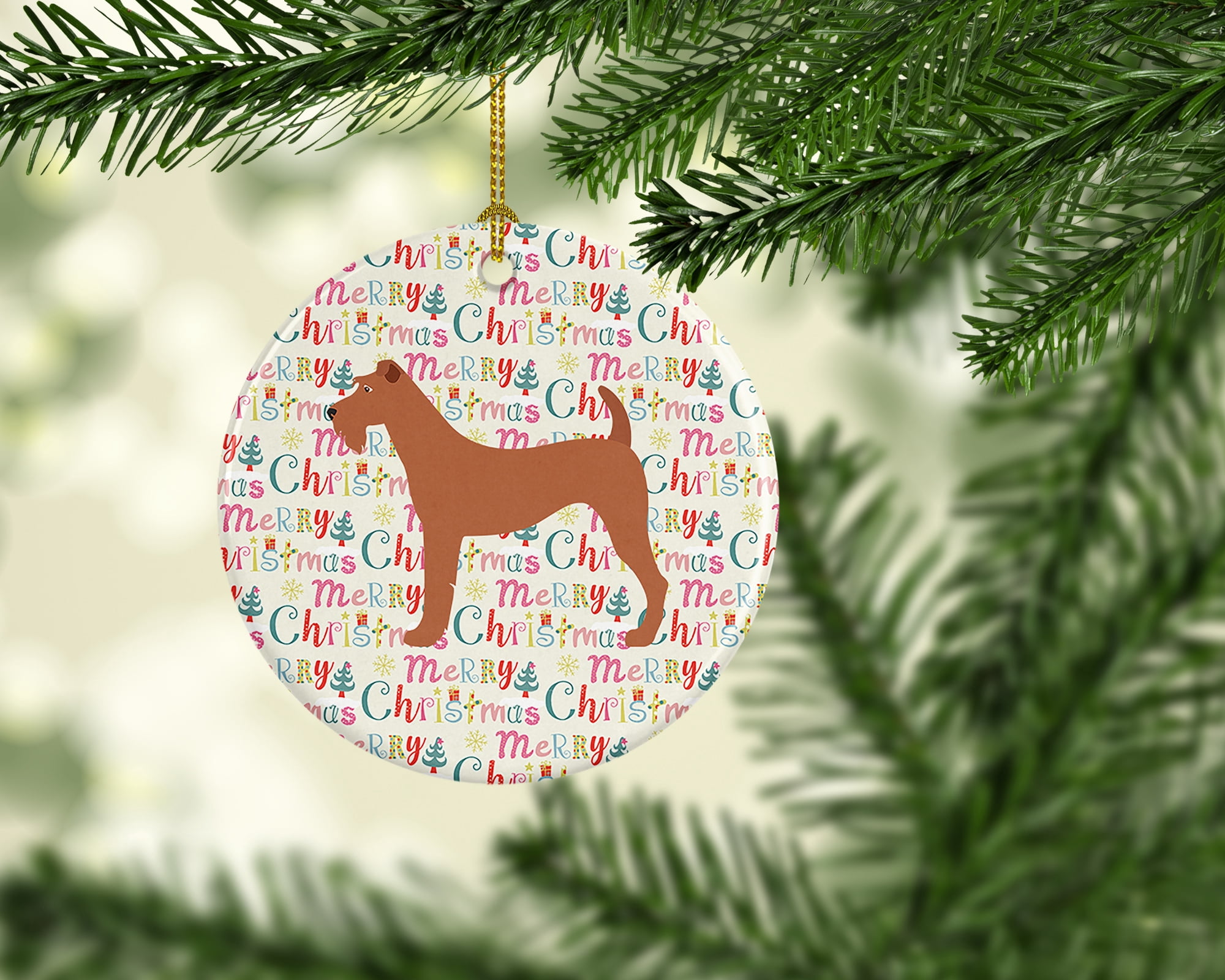 Irish Terrier Merry Christmas Ceramic Ornament 2.8 in x 2.8 in