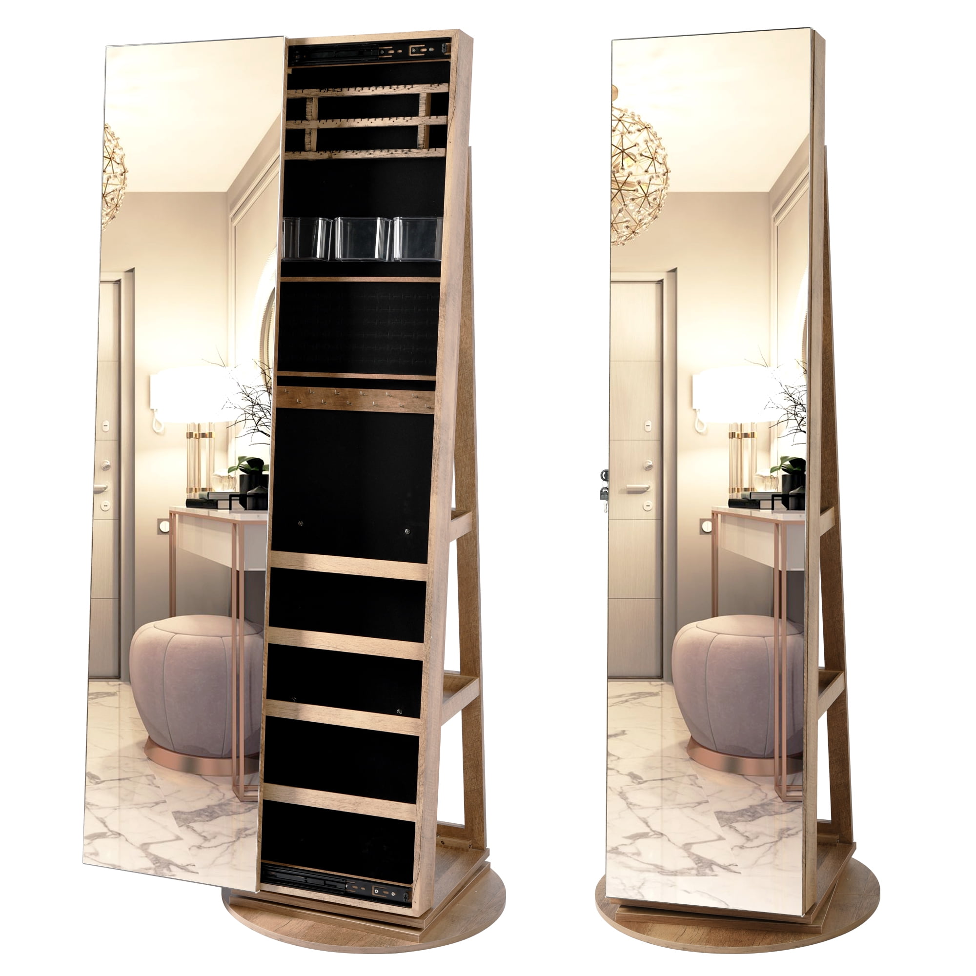 LVSOMT 360° Swivel Jewelry with Full Length Mirror, 63" Large