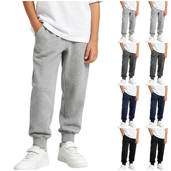 THDHVS Pants for Boys,Solid Knit Sweatpants Cuffed Hem School Casual Sports Wear for Kids Spring Fall,Boys Sweatpants,Dark Gray 14-15 Years