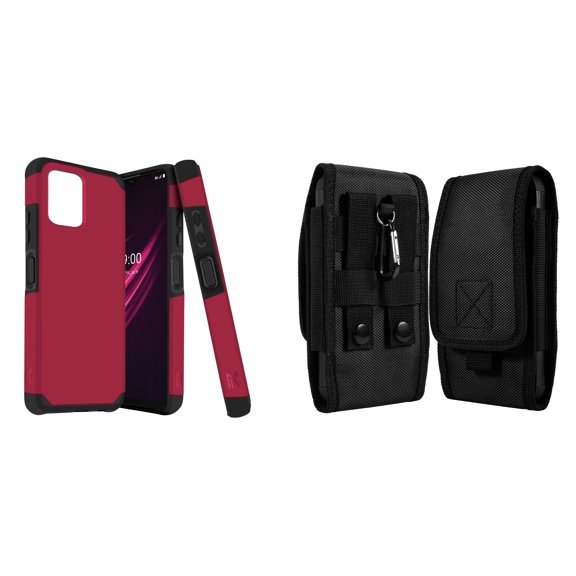 Case and Pouch Bundle for REVVL 6 5G: Dual Layer Slim Case (Magenta Pink) and Vertical Rugged Nylon Belt Holster