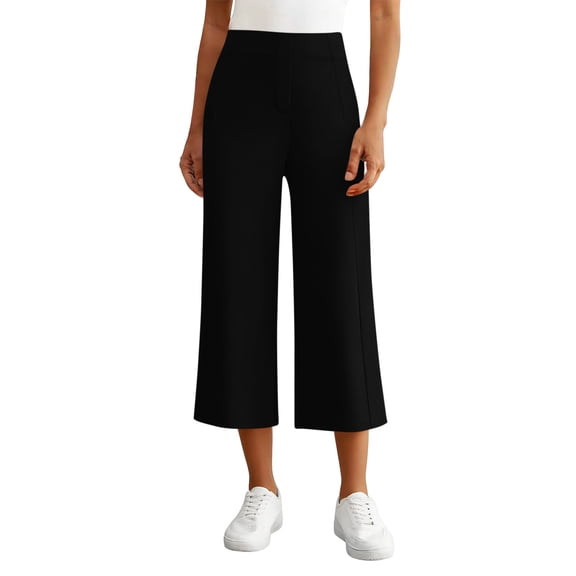 Capri Pants Women Soft Wide Leg Capris Stretch High Waisted Casual Cropped Yoga Dress Pant with Pockets