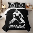 thumbnail image 2 of Erosebridal Silhouette Ice Hockey Goalie Quilt Full for Boys Men, Motivational Print Full Bedspread Sets, Black White, 3 Pieces, 2 of 7