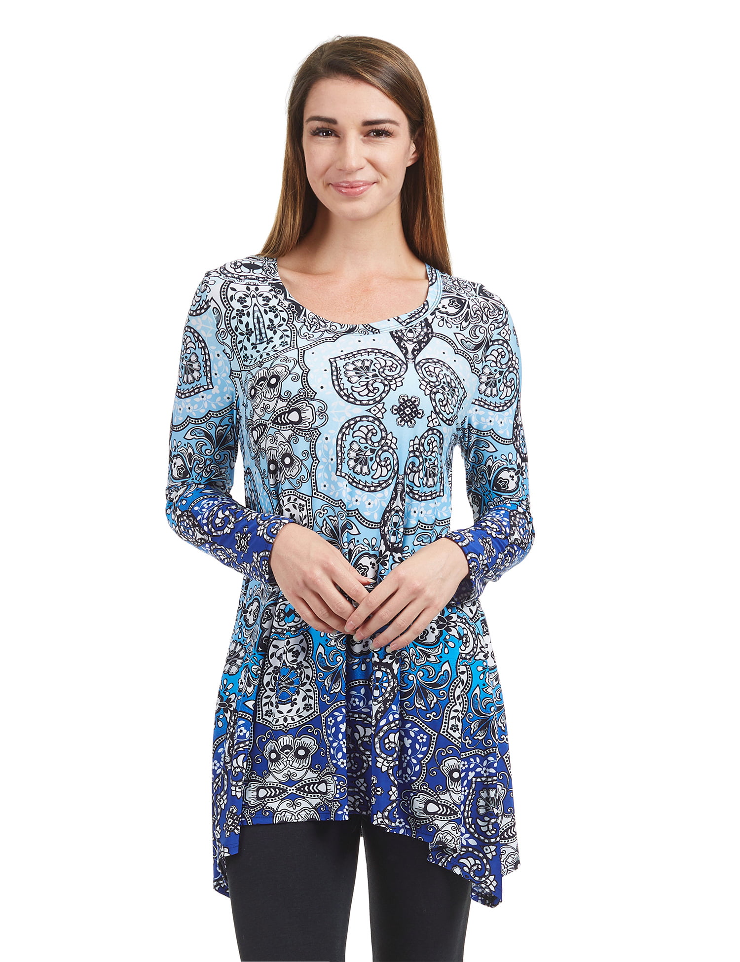 Womens WT1346 Print Long Sleeve Trapeze Tunic Top - Made In USA XXXL ...