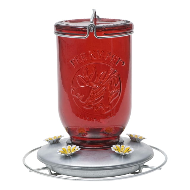 Comedero para colibríes Perky-Pet Mason Jar 946 ml, color rojo vintage