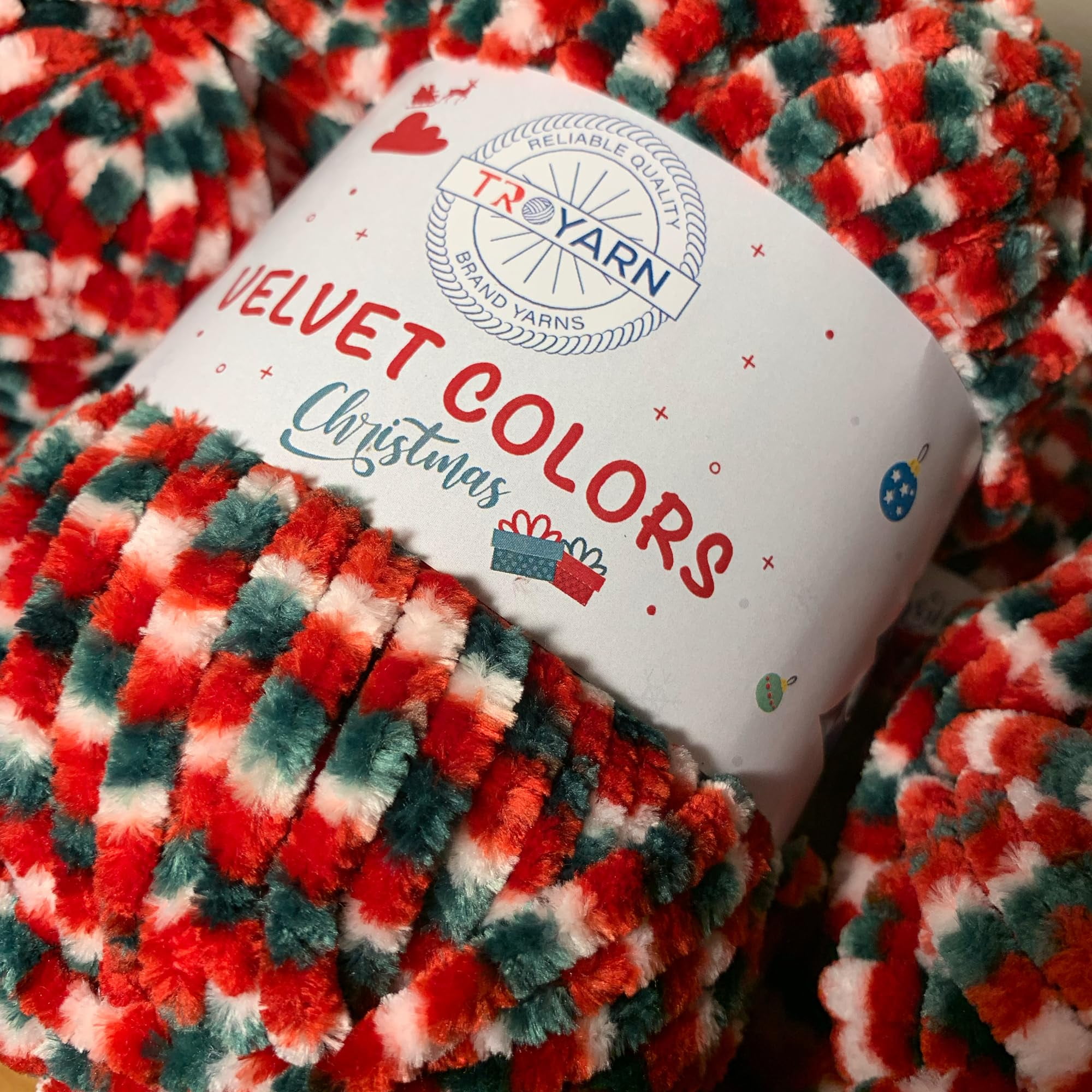 Troyarn Velvet Colors (3- Skeins Pack) Chenille Baby Blanket Yarn Amigurumi Yarn for Crocheting and Knitting Super Bulky 3x100 gr (3x131 yds) (10250 - Christmas, 3 Skein)