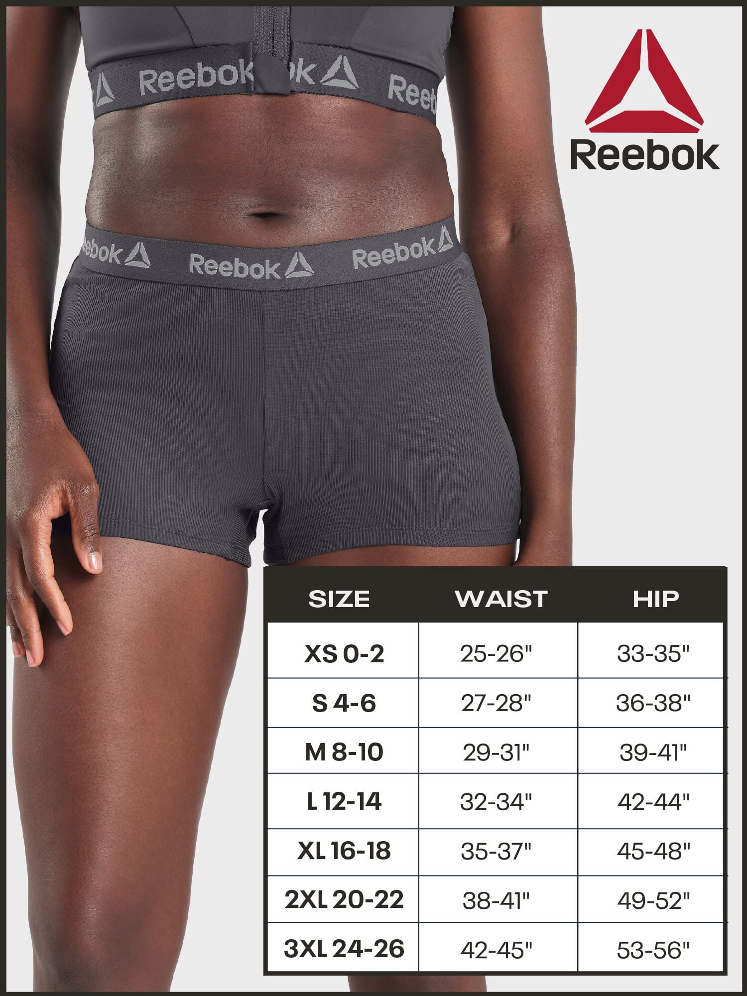 Reebok Women's Flex Rib Boyshort Underwear, 3-Pack, Size S - 2XL