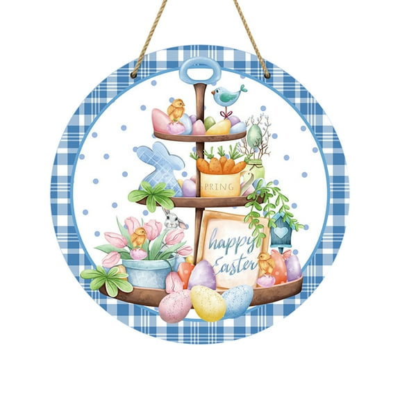 Happy Easter Door Sign 8.7", Garden Plaque Easter Wooden Hanging Door Sign Decor for Front Door Easter Floral Spring Wall Hanger Decorations Rustic Easter Decor for Easter Spring Party Indoor Outdoor