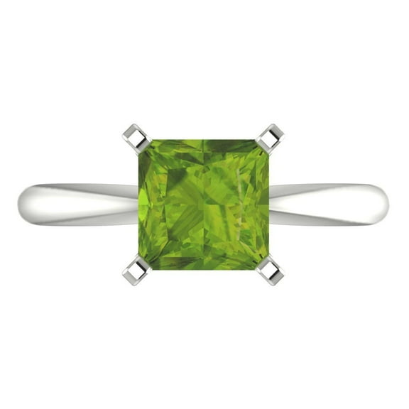 2 ctw Solitaire Anniversary Ring for Women | Princess Cut Natural Peridot | Hyperallergenic Solid 18K White Gold