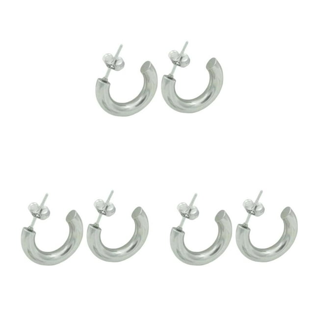 Youkk 1/2/3 Women Earrings Exquisite Simple Style Stainless Steel Ear Hoops Silver 3PCS