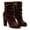 Brown, variant on Women's Open Peep Toe Ankle Boots Side Zipper Block High Heels Winter Fall Trendy Daily Outfit Ruched Style Booties Shoes Size 9 Brown
