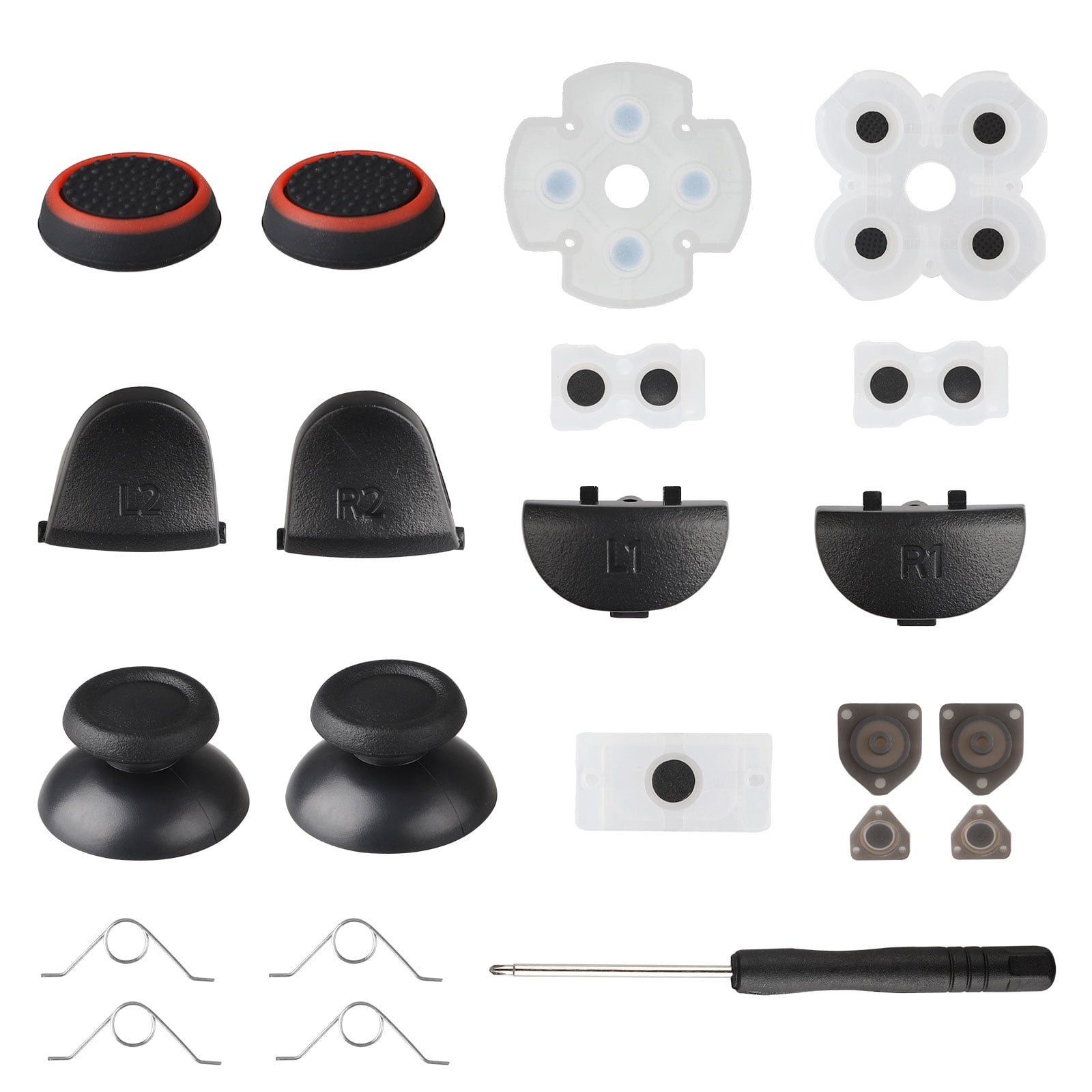 Conductive Rubber Pads PS4, TSV 20 in 1 Replacement Parts and Repair Tools Kit Fit for Sony 4 PS4 Controller w/ Thumbsticks, L2 R2 L1R1 Triggers, ABXY Buttons,