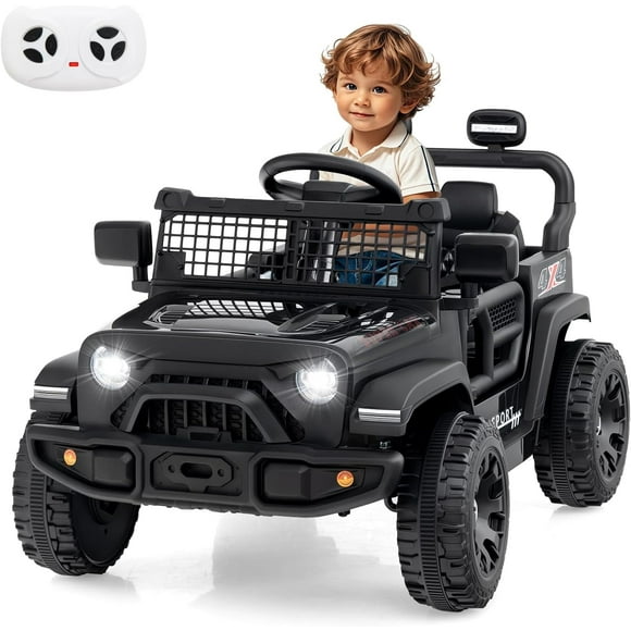 OLAKIDS 12V Ride On Truck, Battery Powered Electric Vehicle for Kids with Remote Control, Foldable Reflective Mirror, Spring Suspension