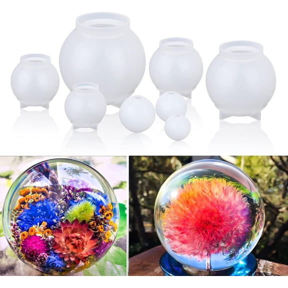 8Pcs Sphere Resin Molds Silicone, 3D Seamless Ball Shapes Molds for Resin Casting, Large Globe Epoxy Resin Molds for Home Decor, Flowers Preservation