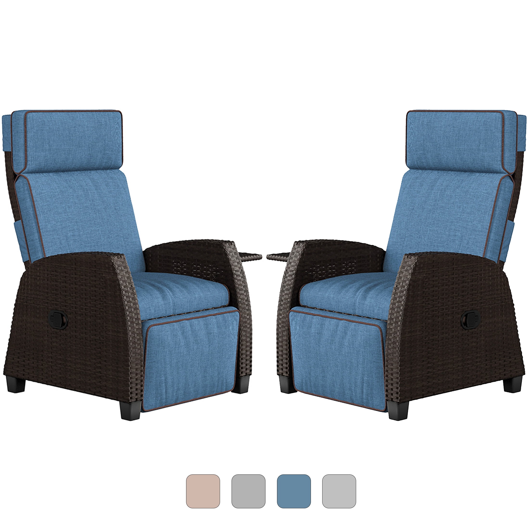 Grand Patio Outdoor Wicker Recliners, 2 Patio Recliner Chairs with Flip