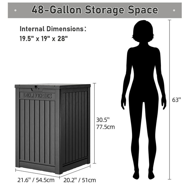 Boîte de Livraison de Paquets pour Porche 48 Gallons Boîte de Rangement avec Verrouillable Sécurisée Grande Double Paroi Résine Livraison de Paquets Extérieur et Boîte de Pont Étanche