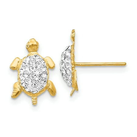 Animal White Earrings - 14k Yellow Gold Crystal White Turtle Post Stud Earrings Ball Button Animal Reptile Gifts For Women For Her