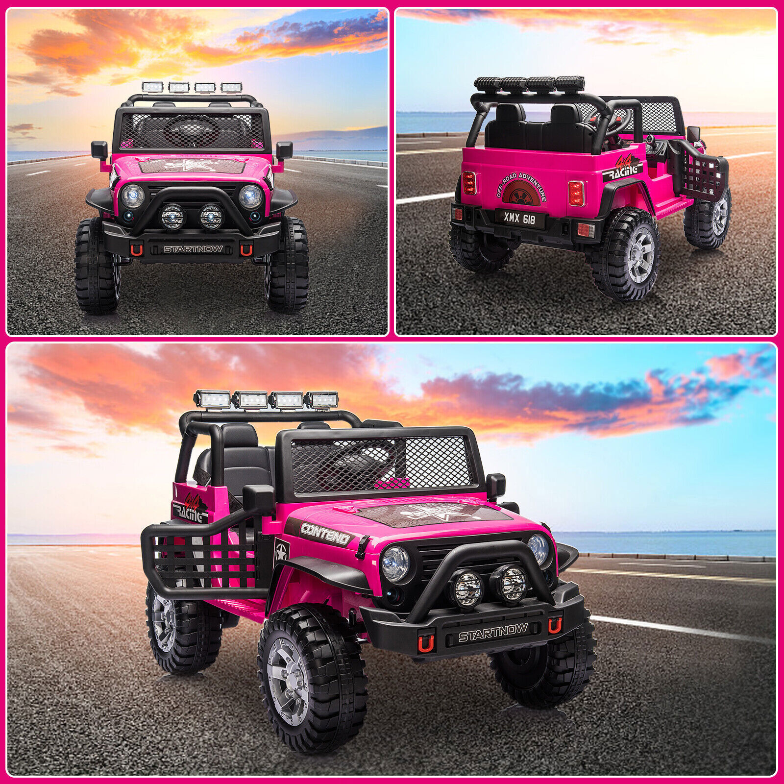 Dazone 12V Kids Ride on Jeep Car, Electric 2 Seats Off-road Jeep Ride on Truck Vehicle with Remote Control, LED Lights, MP3 Music, Pink - image 4 of 8