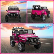 Dazone 12V Kids Ride on Jeep Car, Electric 2 Seats Off-road Jeep Ride on Truck Vehicle with Remote Control, LED Lights, MP3 Music, Pink
