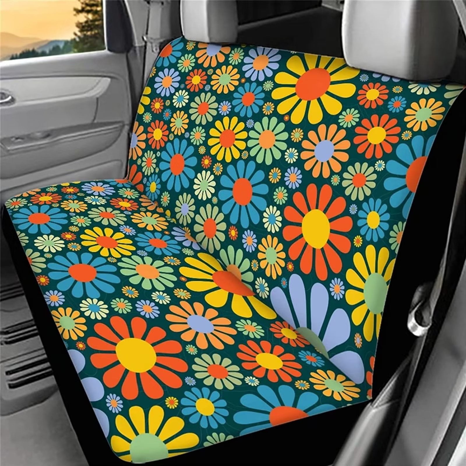 Binienty Hippie Floral Bench Seat Cover for Cars for Women Universal