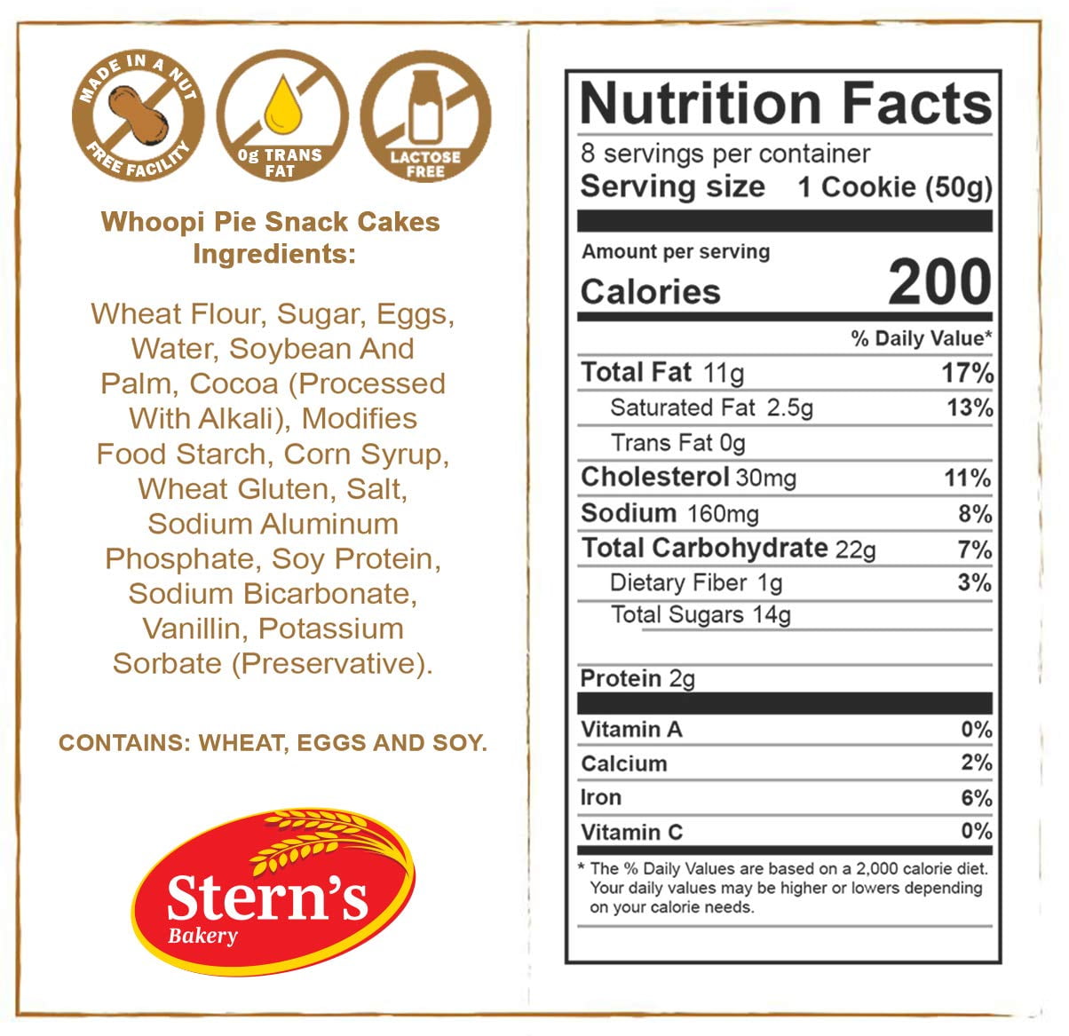 Whoopi Pie Snack Cakes | 8 Cookies Individually Wrapped | Coffee Snacks | Individually Wrapped Whoopee Pie Snack Packs| Holiday, Birthday Party Kids & Adults | 14 oz Stern’s Bakery