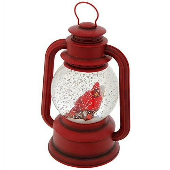 Raz Imports 9.5" Red Lighted Lantern with Cardinal Bird in Continuous Swirling Glitter Snowglobe Decor, 9.5 Inch, Battery Operated