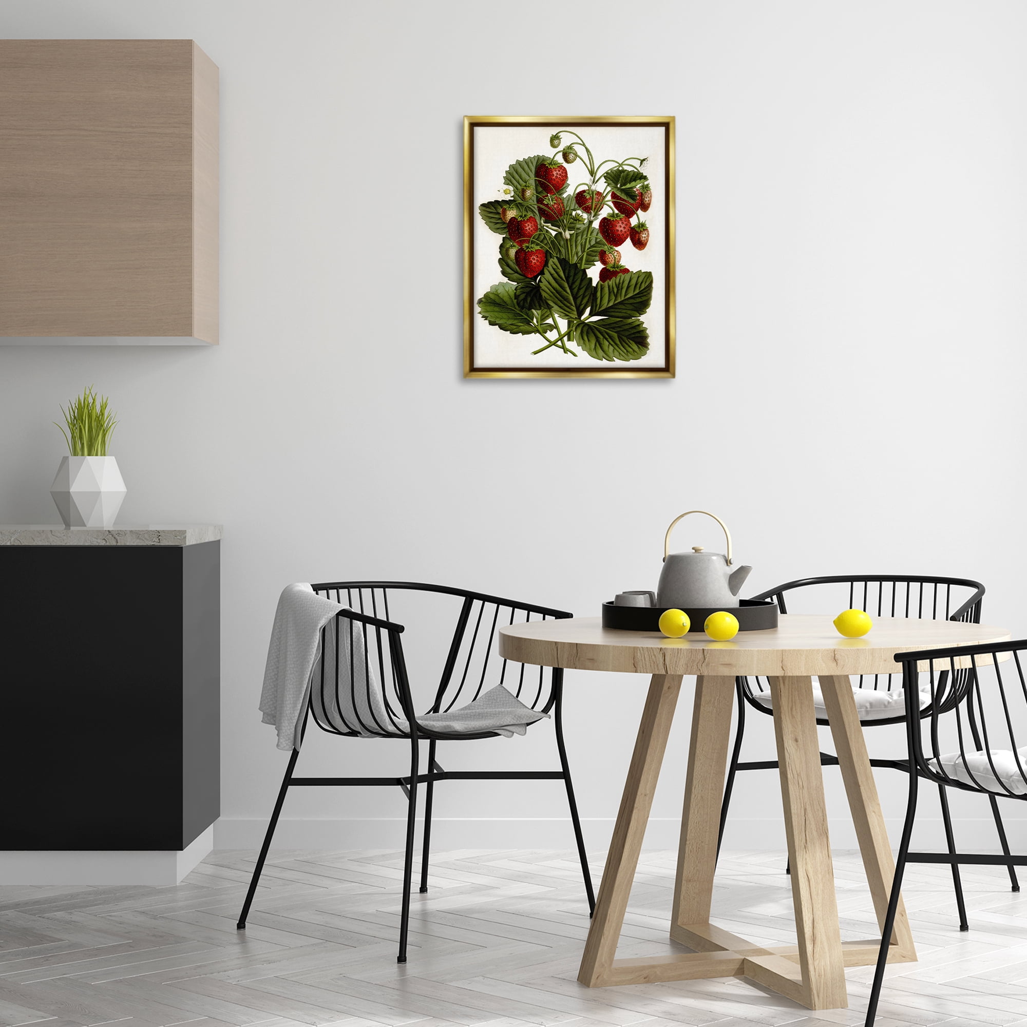 Stupell Industries Strawberry Plant Study Food & Beverage Painting Gold Floater Framed Art Print Wall Art, 17 x 21